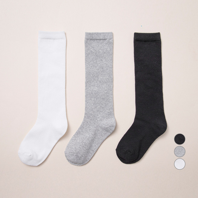 베이스알파에센셜 아동 베이직 무지 니삭스 3종 세트