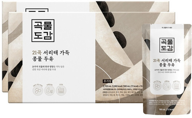 곡물도감 국산 무가당 21곡 서리태 가득 콩물두유, 180ml, 30개