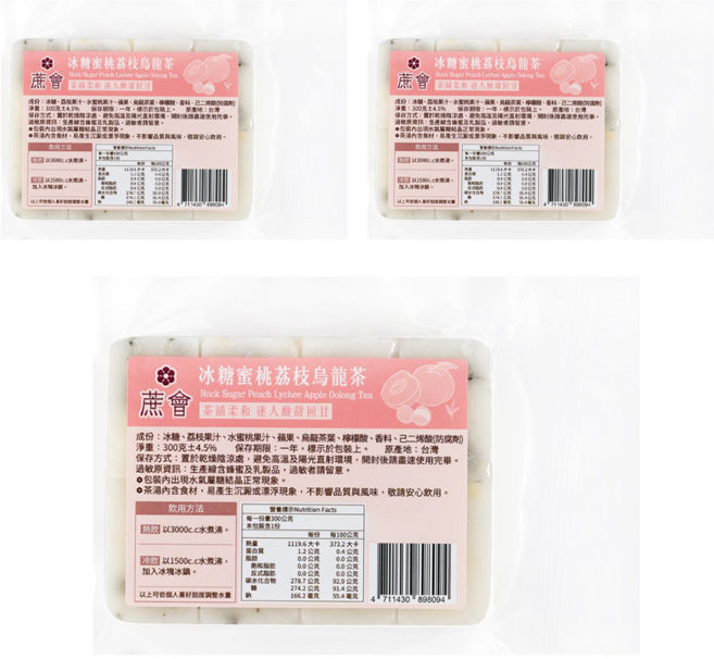蔗會 冰糖蜜桃荔枝烏龍茶, 3個, 1個裝, 300g