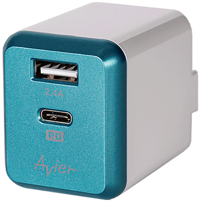 Avier PD3.0 + 2.4A USB-A/USB-C 電源供應器 30W, 青色, 1個