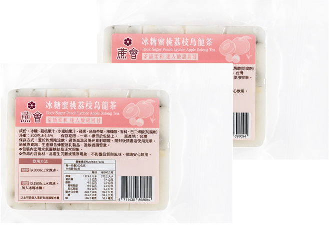 蔗會 冰糖蜜桃荔枝烏龍茶, 2個, 1個裝, 300g