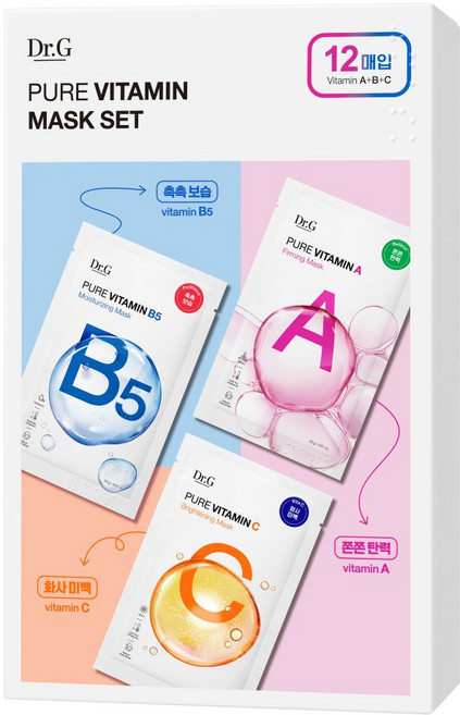 닥터지 퓨어 비타민 A 퍼밍 4p + 비타민 B5 모이스처라이징 4p + 비타민C 브라이트닝 4p 마스크 세트, 1개