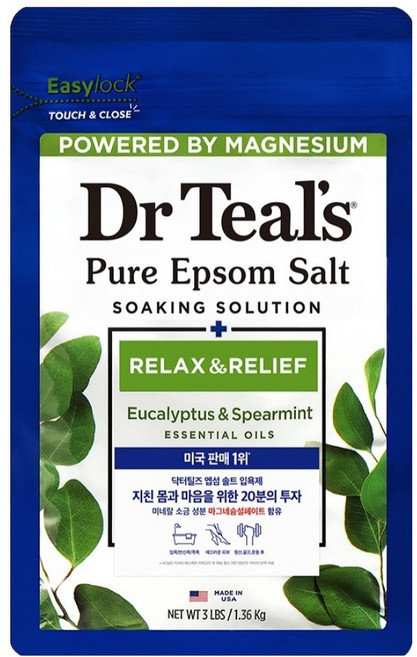 닥터틸즈 퓨어 엡섬솔트 소킹 솔루션 입욕제 유칼립투스 앤 스피아민트, 1.36kg, 1개