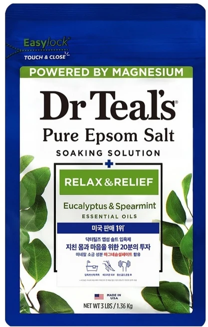 닥터틸즈 퓨어 엡섬솔트 소킹 솔루션 입욕제 유칼립투스 앤 스피아민트, 1.36kg, 1개 - 쿠팡
