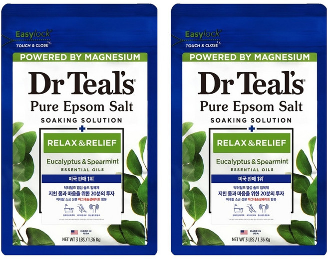 Dr Teal's 純艾草浴鹽泡澡配方入浴劑 尤加利樹與薄荷, 1.36kg, 2個