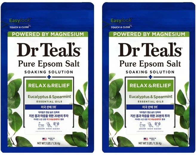 닥터틸즈 퓨어 엡섬솔트 소킹 솔루션 입욕제 유칼립투스 앤 스피아민트, 1.36kg, 2개 - 쿠팡