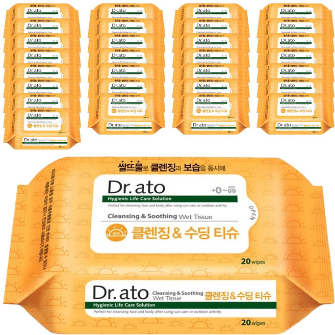 닥터아토 클렌징 & 수딩 티슈 휴대형 60gsm, 20매입, 36개