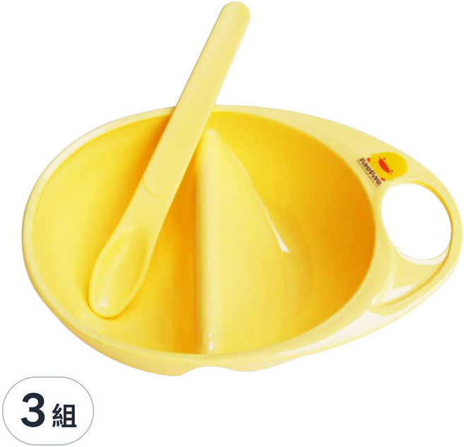 PiYOPiYO 黃色小鴨 麥粥碗匙組 耐用性強 安全性佳, 碗 + 湯匙, 黃色, 3組