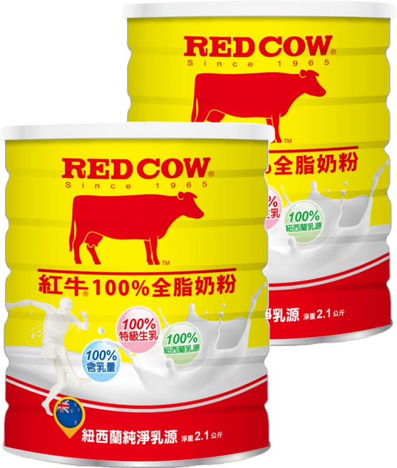 RED COW 紅牛 100%全脂奶粉, 2.1kg, 2罐