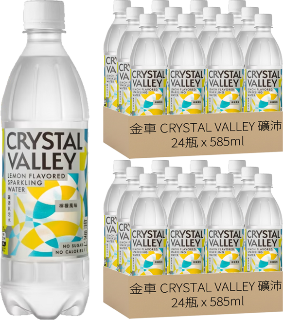 金車 CRYSTAL VALLEY 礦沛 氣泡水 檸檬風味, 585ml, 48瓶