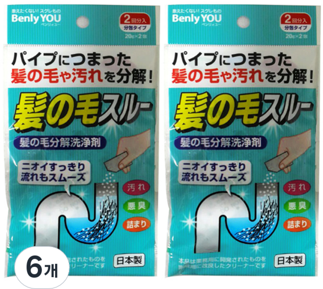 코쿠보 BenlyYou 머리카락분해 배수구세척제, 40g, 6개