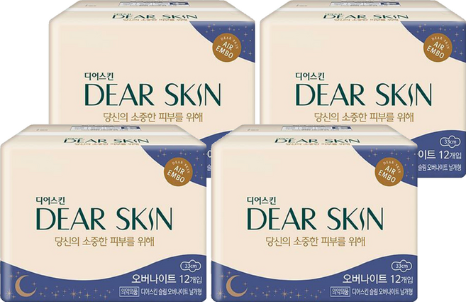 디어스킨 에어엠보 슬림 생리대 날개형, 오버나이트, 12개입, 4개