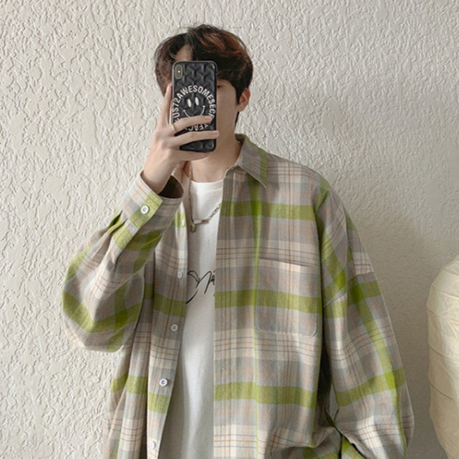 제이티엘 남성용 리프레싱 체크 파스텔 루즈핏 남방