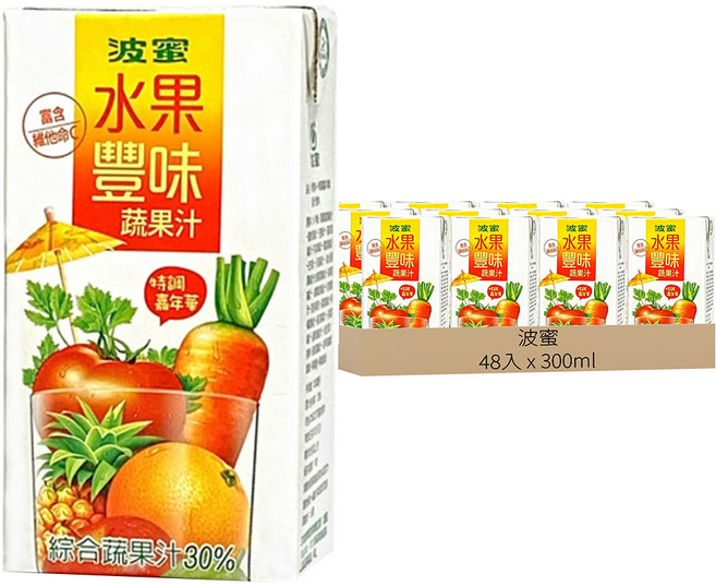 波蜜 水果豐味 蔬果汁, 300ml, 48入