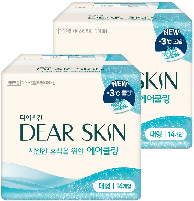 디어스킨 에어쿨링 생리대 날개형, 대형, 14개입, 2개