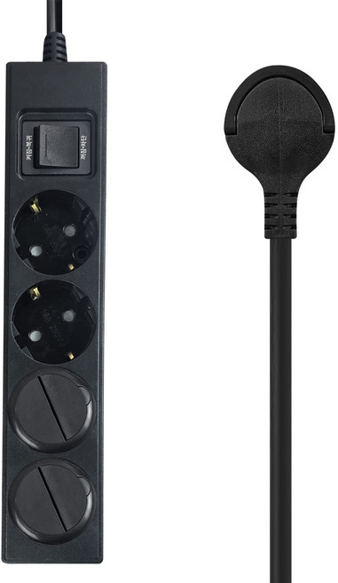 원스탑 국내산 제로갭 납작멀티탭 과부하차단 16A 통합 절전스위치 4구 + 안전커버 2p 세트, 1세트, 블랙, 1m