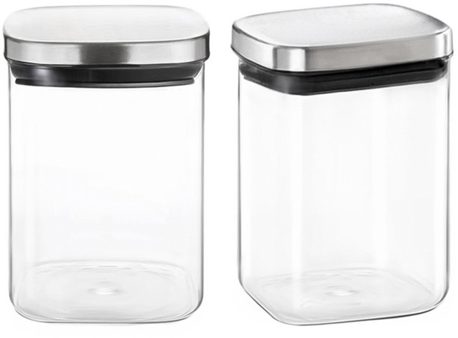 헬로키친 스테인리스 뚜껑 사각 내열유리병, 2개, 1L