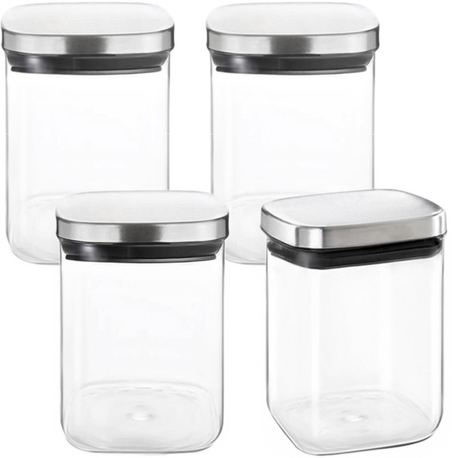 헬로키친 스테인리스 뚜껑 사각 내열유리병, 4개, 200ml