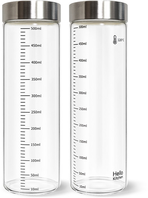 헬로키친 내열유리 눈금 유리병, 500ml, 2개