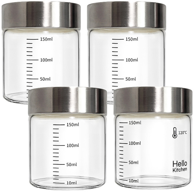 헬로키친 내열유리 눈금 유리병, 150ml, 4개