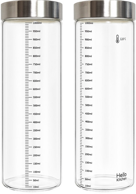 헬로키친 내열유리 눈금 유리병 와이드형, 1L, 2개