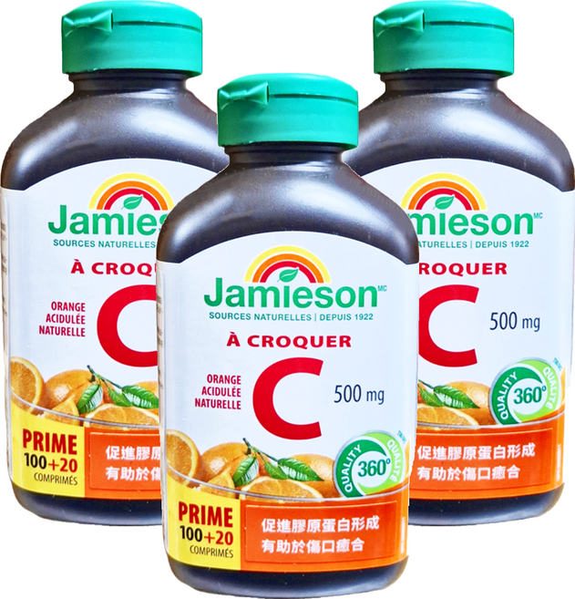 Jamieson 健美生 維生素C咀嚼錠 Chewable C Orang 柳橙風味, 120顆, 3罐