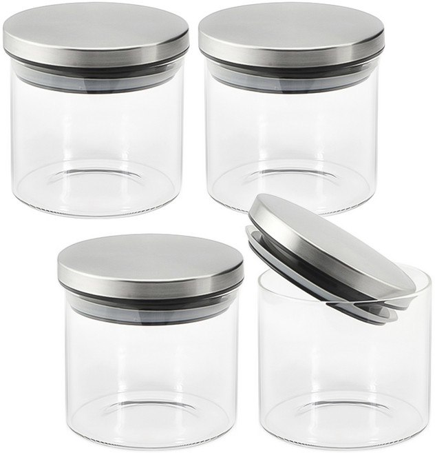 헬로키친 스테인리스 뚜껑 원형 내열 유리병, 550ml, 4개