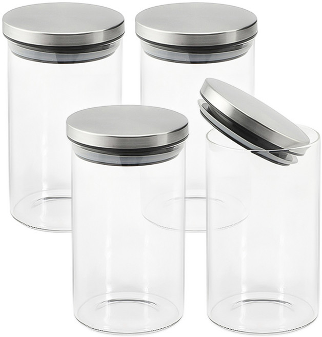 헬로키친 스테인리스 뚜껑 원형 내열 유리병, 1.2L, 4개