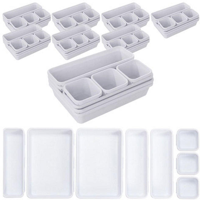 디오셀 칸칸분리 다용도 서랍 정리함 A타입 3p + B타입 3p + C타입 2p, 화이트, 8세트