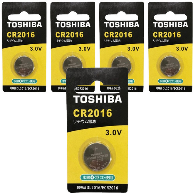TOSHIBA 東芝 鈕扣電池 CR2016, 5個, 1入