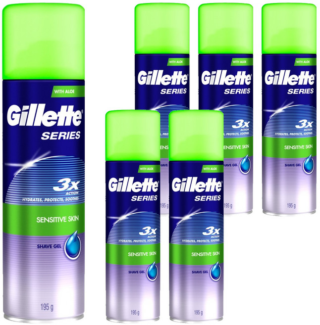 질레트 정품 시리즈젤 센서티브 스킨 쉐이빙 젤, 195g, 6개