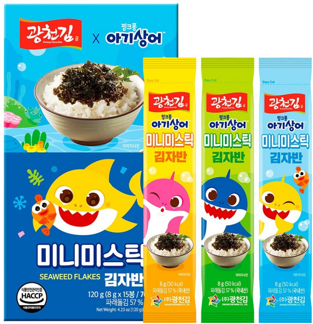 광천김 핑크퐁 아기상어 미니미스틱 김자반, 120g, 1개