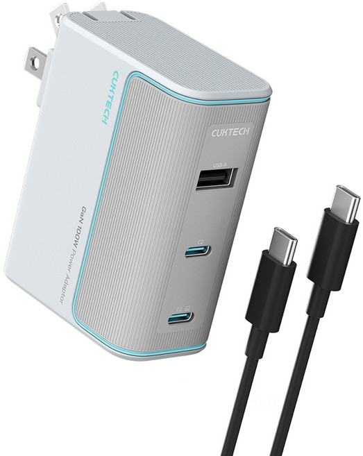 Cuktech GaN氮化鎵 100W 充電器套裝 AD1003US 10號, 1組, 銀白色
