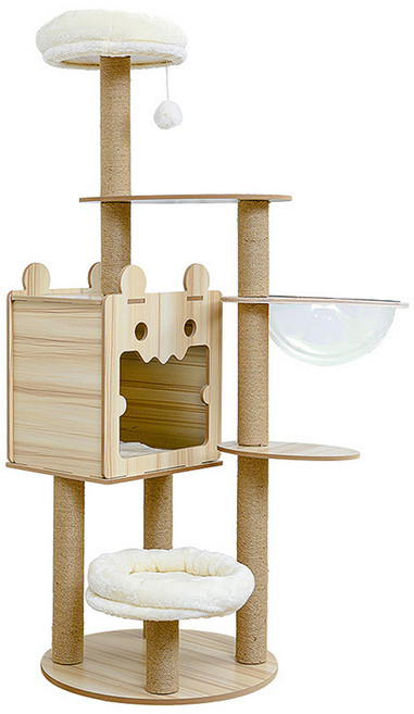 毛孩的秘密生活 二景四室馥麗歐風貓宅 貓跳台/貓抓板/貓爬架/貓咪別墅, 木頭色 + 白色, 1個