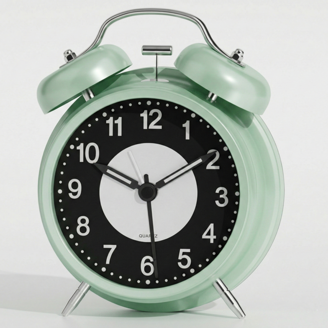 야광 무소음 시끄러운 알람 학생용 탁상시계, 그린