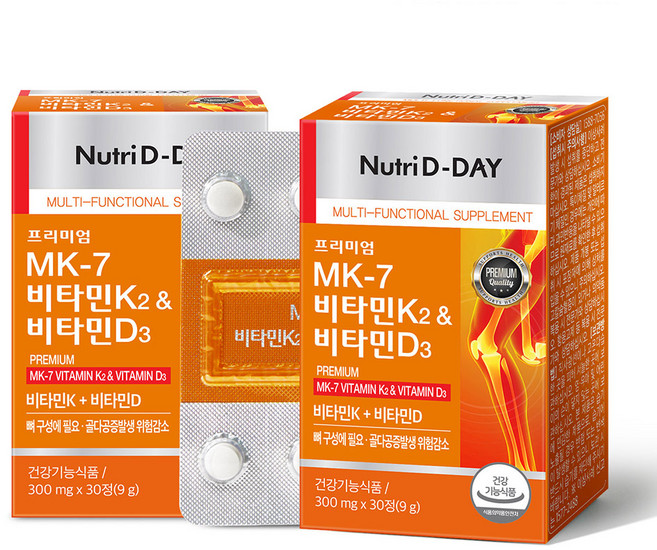 뉴트리디데이 MK-7 비타민 K2 & 비타민 D3 9g, 30정, 2개