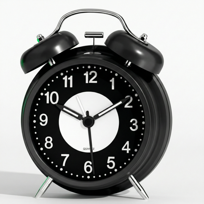야광 무소음 시끄러운 알람 학생용 탁상시계, 블랙