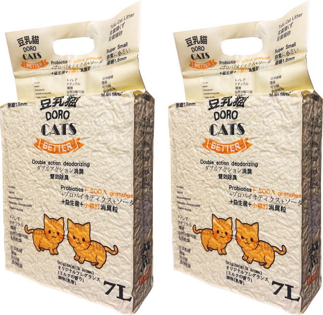 DORO CAT 豆乳貓 添加益生菌與小蘇打顆粒雙重除臭極細豆腐貓砂, 7L, 2包, 原味