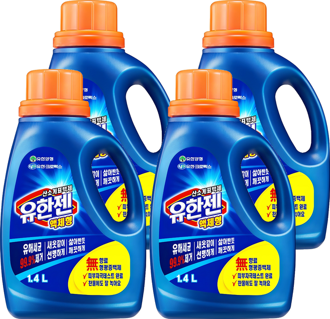 유한젠 액상형 용기 표백제, 4개, 1.4L
