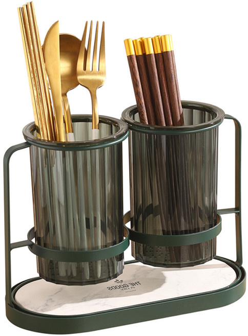 착한살림 모던 2구 규조토 물빠짐 수저통, 그린, 1개