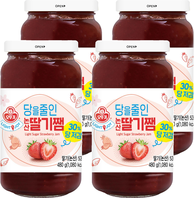 오뚜기 라이트 앤 조이 당을줄인 논산 딸기쨈, 480g, 4개