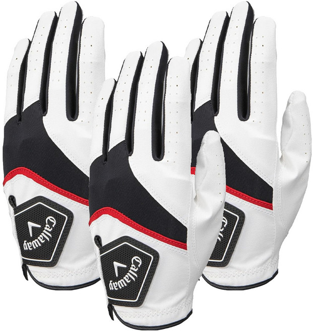 Callaway 卡拉威 2023混合合成皮革高爾夫手套 左手用, 白色, 3個