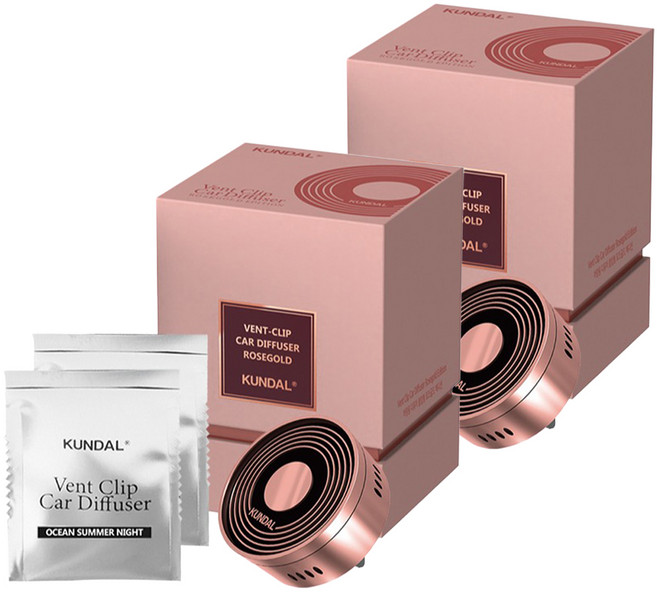 쿤달 클래식 무드 딥퍼퓸 차량용 클립형 방향제 로즈골드 + 리필 2p, 2세트, 오션썸머나잇