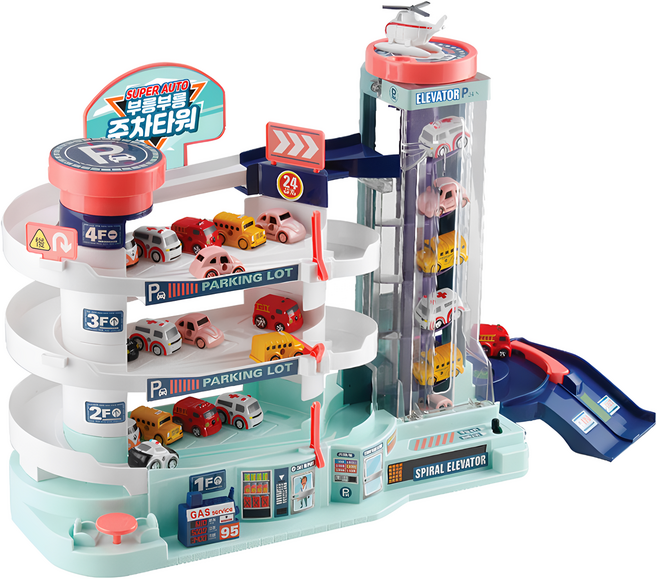 레츠토이 슈퍼오토 부릉부릉 주차타워 장난감 자동차, 화이트 + 그린 + 블루 + 오렌지, 1개