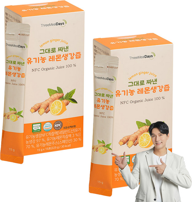 트리밀데이즈 그대로 짜낸 유기농 레몬생강즙 15p, 225g, 2개