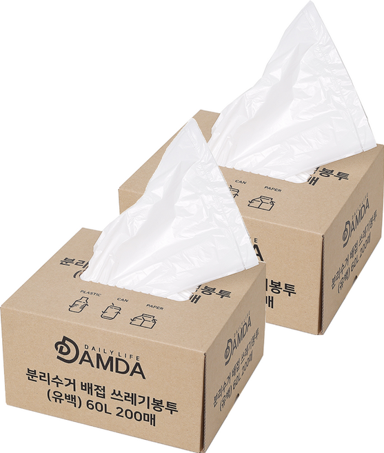 담다비닐 분리수거함 쓰레기봉투 배접형 200p, 60L, 2개
