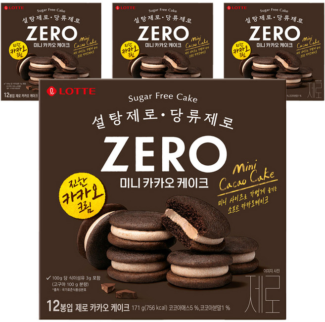 롯데제로 카카오 케이크 12p, 171g, 4개