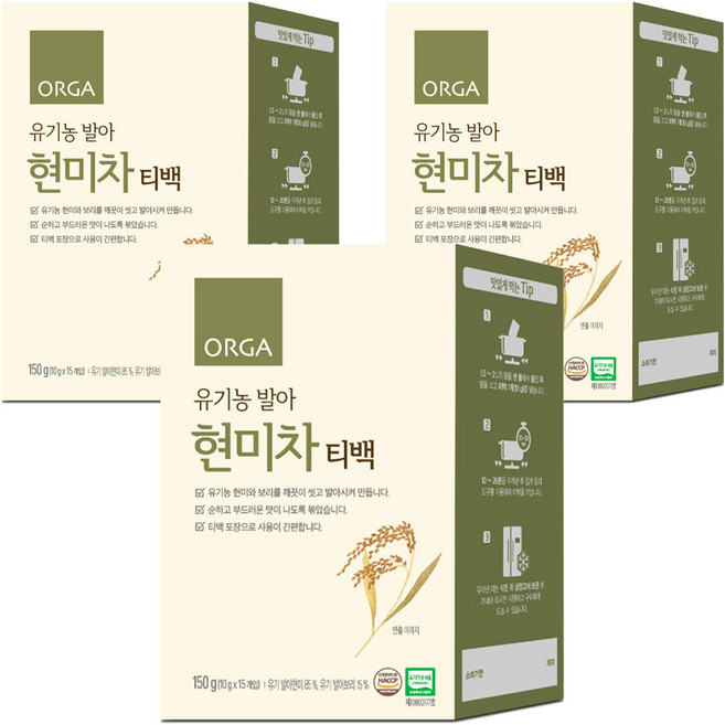 올가홀푸드 유기농 발아 현미차 티백, 10g, 15개입, 3개