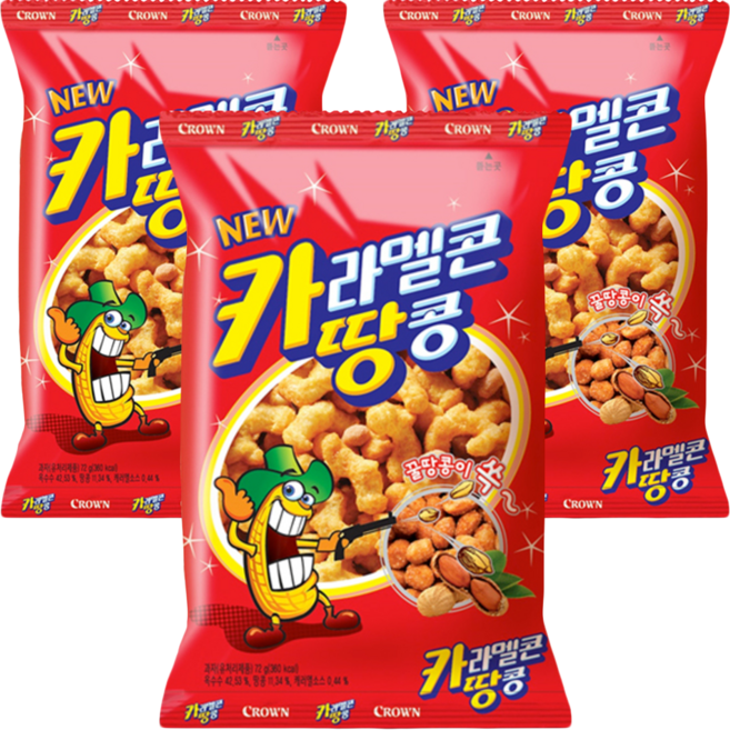 크라운 카라멜콘과땅콩 과자, 72g, 3개