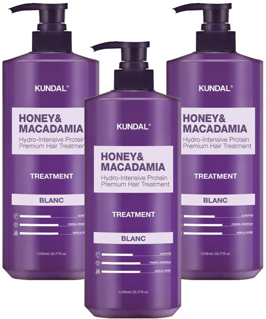 쿤달 허니 앤 마카다미아 헤어 트리트먼트 블랑향, 1.058L, 3개